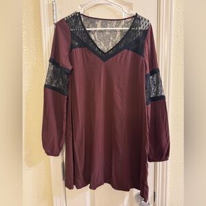 Elegant Lace Trim Burgundy Top
